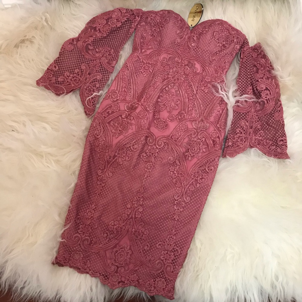 BARIANO LACE OFF-THE-SHOULDER COCKTAIL DRESS - Picture 2 of 8